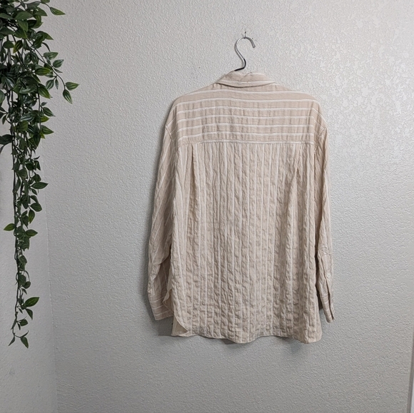 Zara Woman Beige White Striped Button Down Shirt Long Sleeve Wrinkled Look XL - Picture 2 of 9